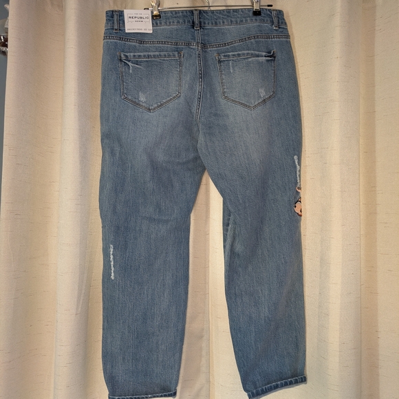 For The Republic Distressed Blue Jeans with Red Embroidery - Picture 4 of 6